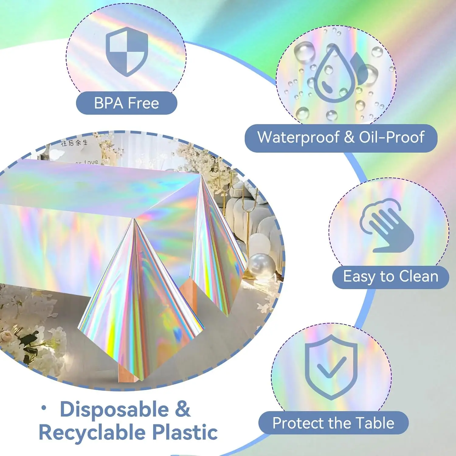 Plastic Tablecloths Disposable Laser Tablecloth Holographic Foil Rectangle Table Covers Birthday Disco Bachelorette 54" x 108"