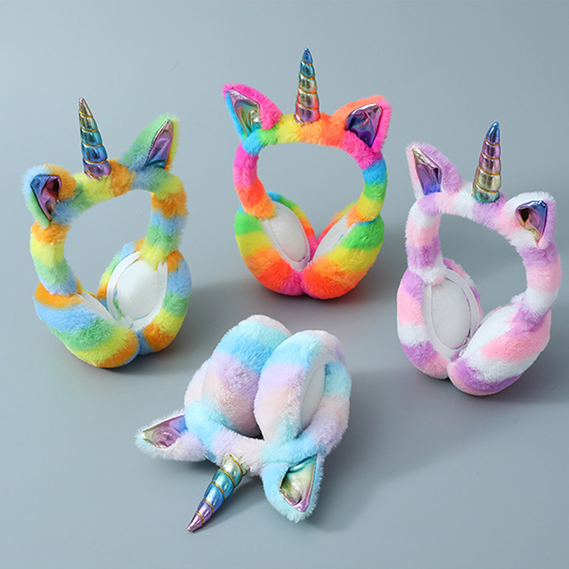 Auriculares cálidos para niños, orejeras de piel suave de unicornio de colores, orejeras populares de felpa, cubierta de orejas para niños, diadema encantadora