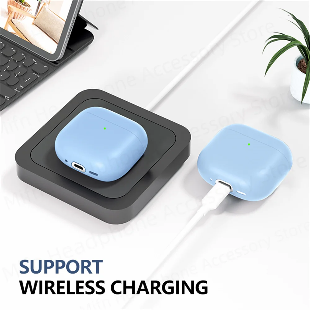 ﻿   Funda de auriculares para Apple AirPods 4, funda protectora de silicona suave, funda de silicona de color sólido para Airpods 4 USB C, novedad de 2024