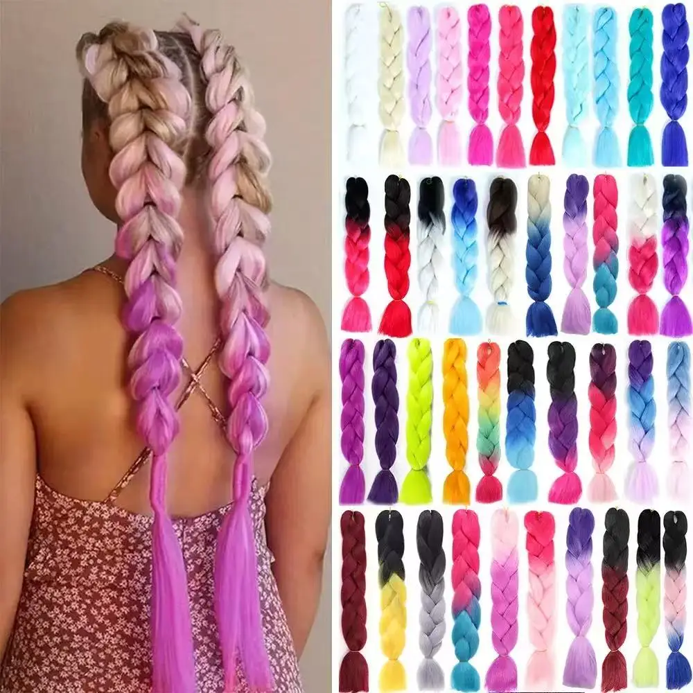 Extensiones de trenzas Jumbo de 24 pulgadas, pelo trenzado sintético, peluca Afro de Color degradado para mujer