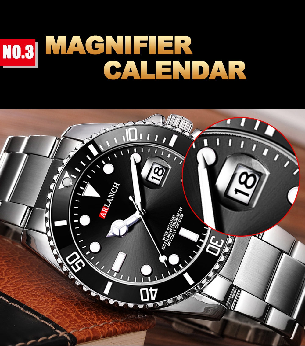 ARLANCH-reloj analógico de acero inoxidable para hombre, accesorio de pulsera de cuarzo resistente al agua con calendario, complemento masculino deportivo de marca de lujo con esfera luminosa, perfecto para negocios