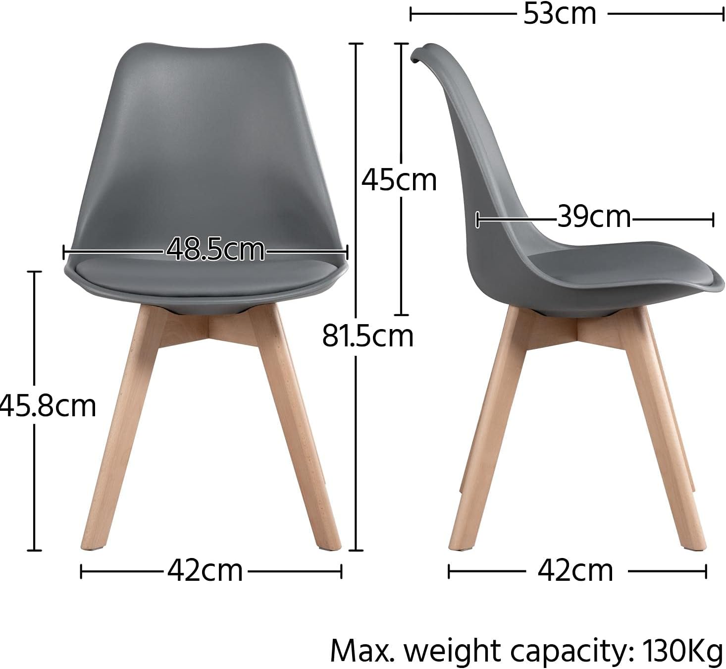 Dining Chairs Upholstered Side Chairs Durable Kitchen Chair with Beech Wooden Legs for Home Bedroom Cafe Dark Grey