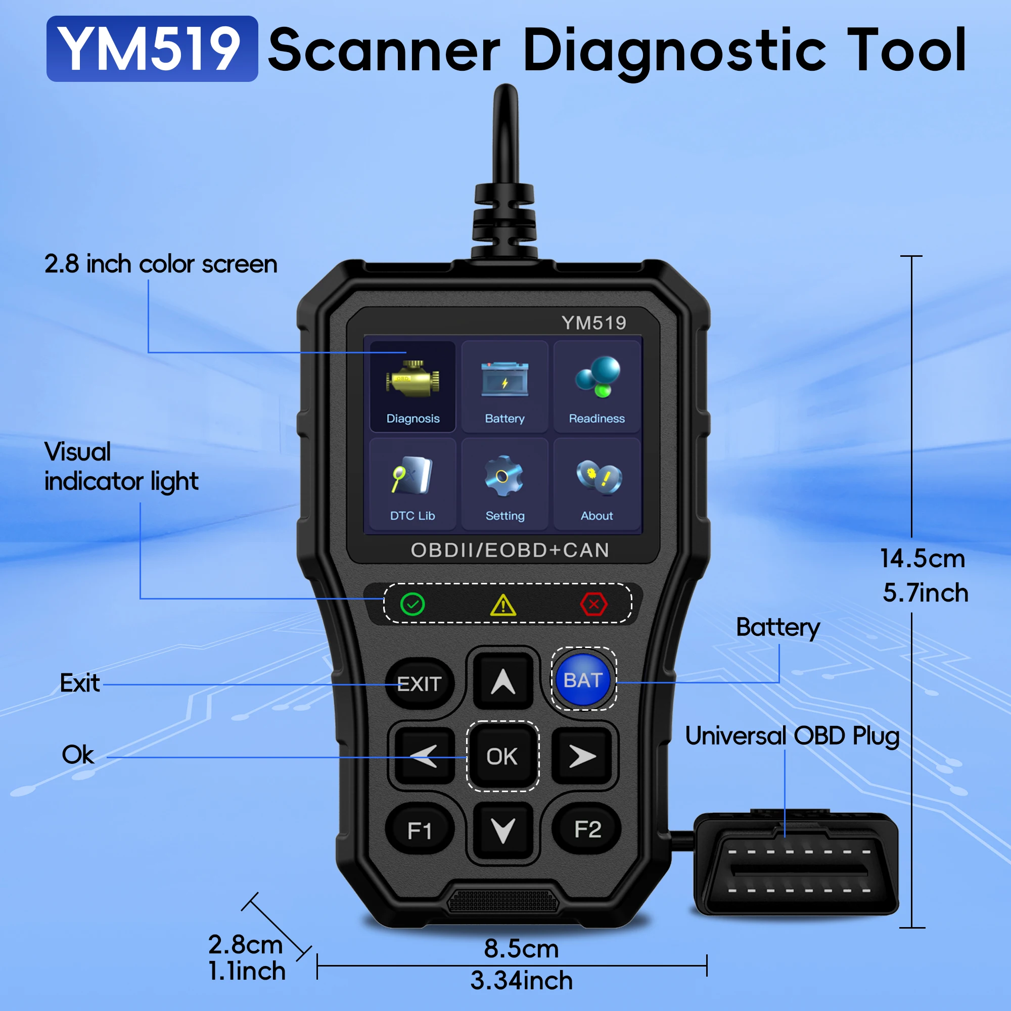 OBD2-Scanner, Live-Daten, professioneller Mechaniker, OBDII-Diagnosecode-Lesegerät für die Prüfung der Motorlicht-Batteriespannung