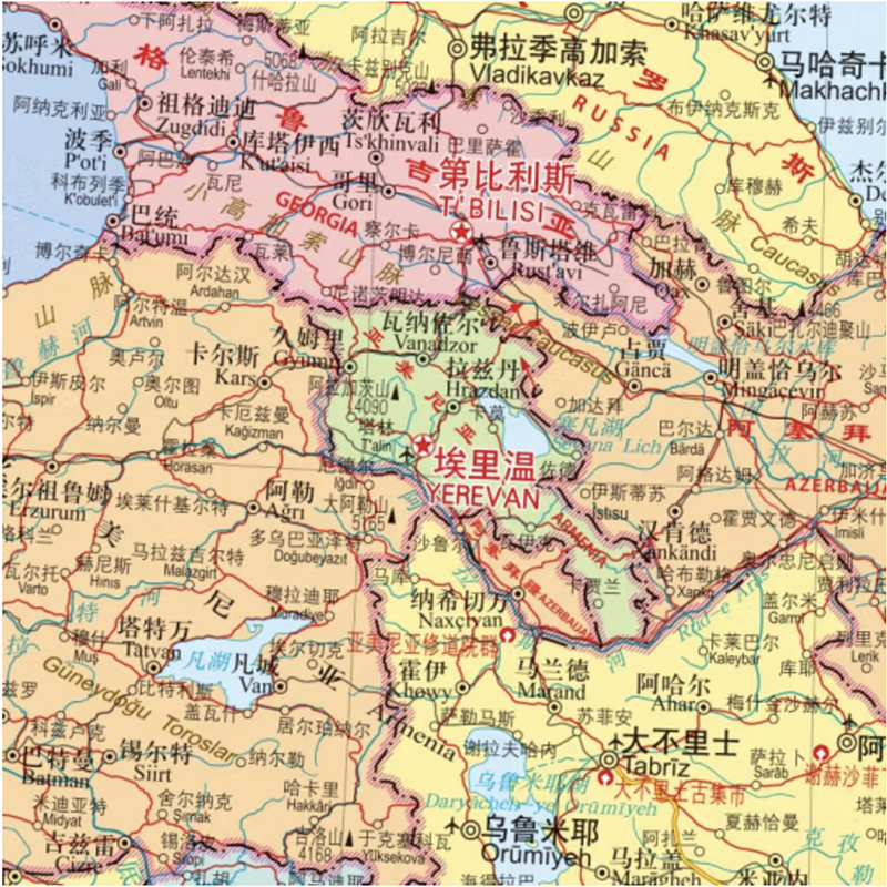 Affiche murale classique du Moyen-Orient, grande carte dos bilingue anglais et chinois, 46x34 amaran, papier plié