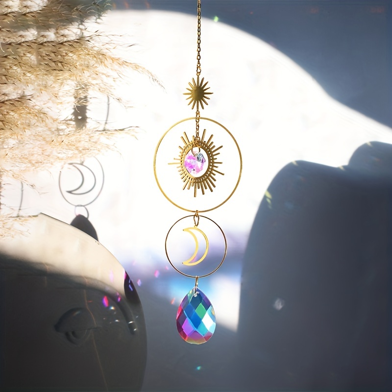 1pc cristal suncatcher artesanato decorativo ab cor bola de cristal lua sol pingente cristal decoração do jardim