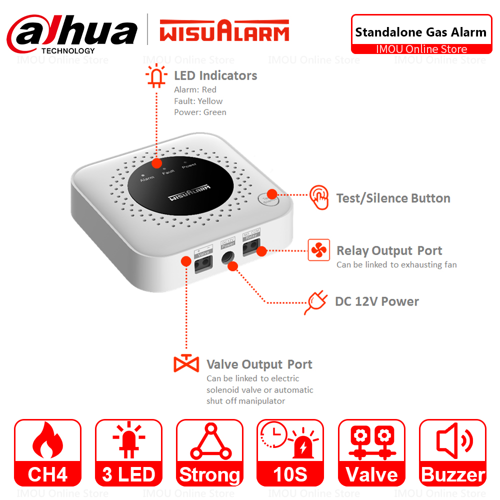 DAHUA Allarme gas naturale Wisualarm Rilevamento perdite di metano autonomo Chiudi automaticamente la telecomando dell'app della valvola