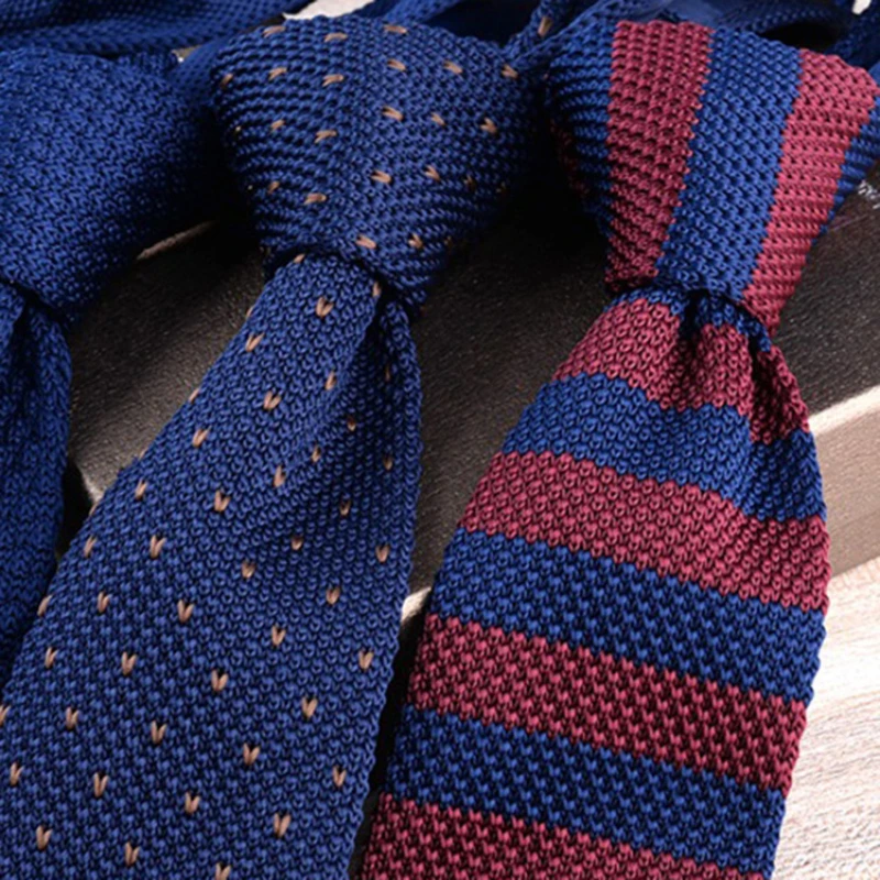 British Style Casual Men's Stripe Retro Knitted Neck Ties Formal Business Navy Red Brown Neckties Handmade Tuxedo Cravat Necktie