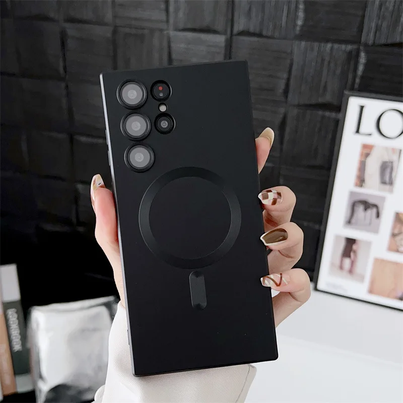 삼성 갤럭시 S25 S24 S23 S22 S21 Plus Note 20 Ultra FE 용 무광택 전화 케이스 Magsafe 자기 무선 충전 뒷면 커버 용