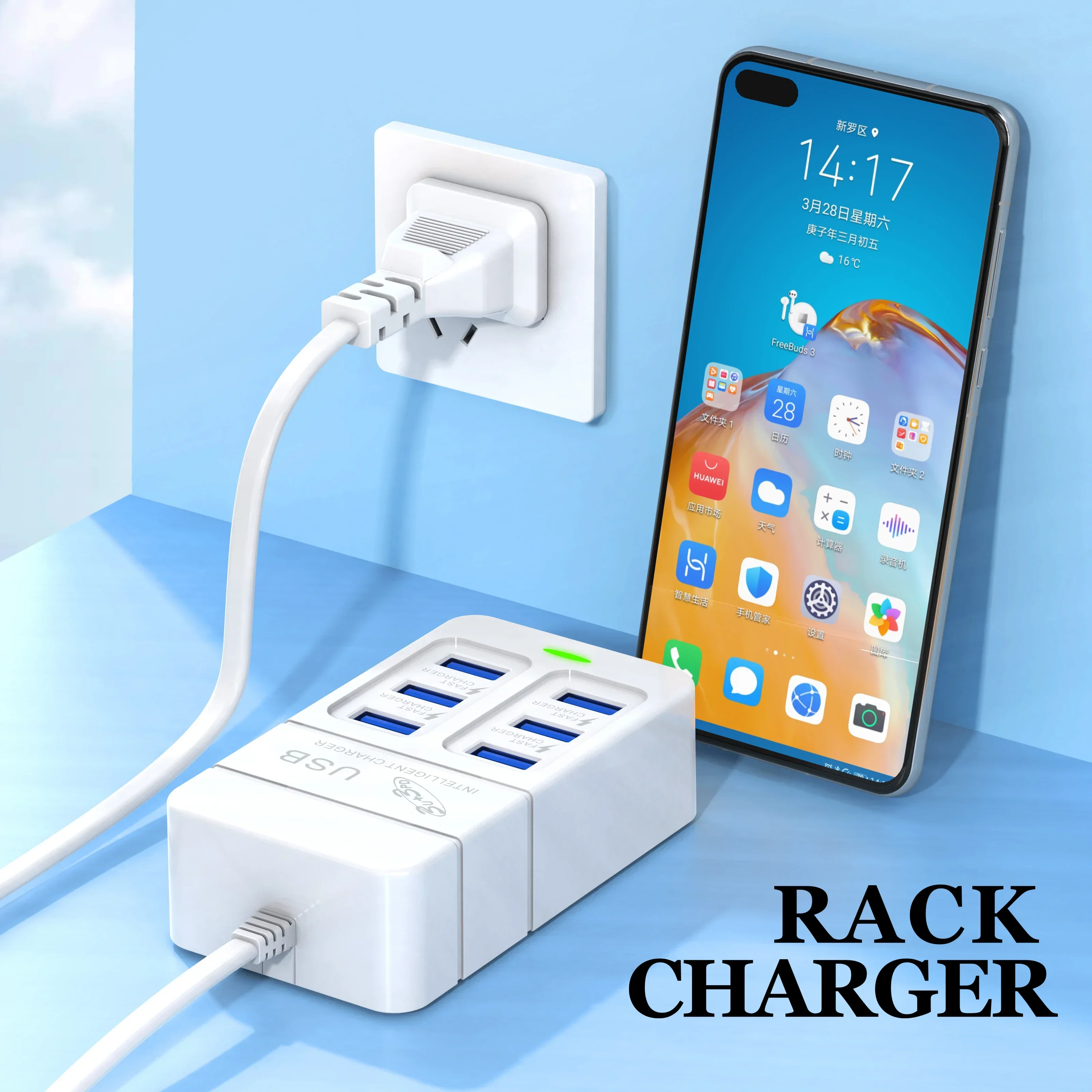 Cargadores de pared de carga rápida PD, adaptador de concentrador USB, 6 puertos USB tipo C, ranura para enchufe UE EE. UU., toma de corriente de extensión de carga