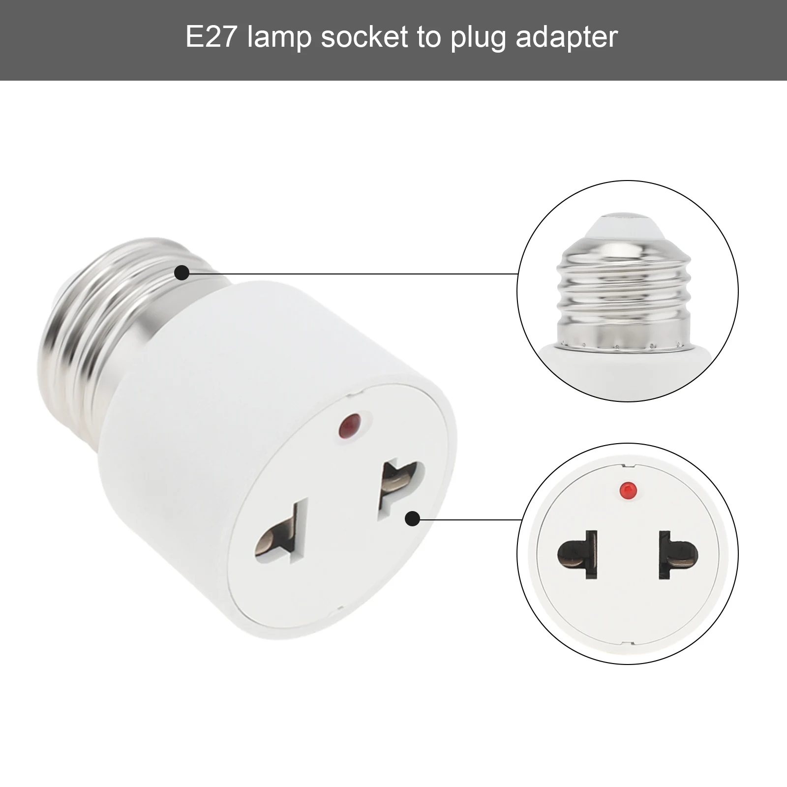 2 Prong Plug to E26 E27 Socket Adapter Medium Base Light Socket to Plug Outlet Adapter Converter For Bulb Lamps Holder EU Plug