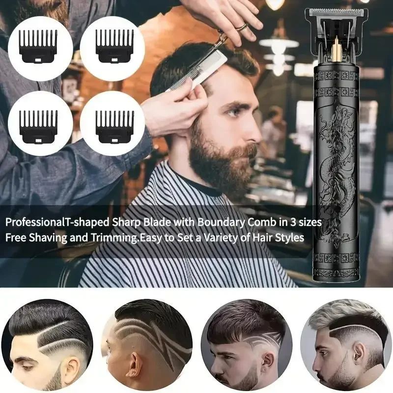 Haarschnitt-Rasierer für Männer, wiederaufladbarer Clipper-Rasierer für Erwachsene, elektrischer Vintage-Clipperrasierer für Zuhause, USB-Aufladung, Friseursalon, Black Dragon