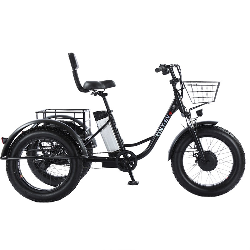 20 Polegada bicicleta elétrica gorda triciclo elétrico de 3 rodas com assento do passageiro para adulto 48v 500w poderosa bateria de lítio removível