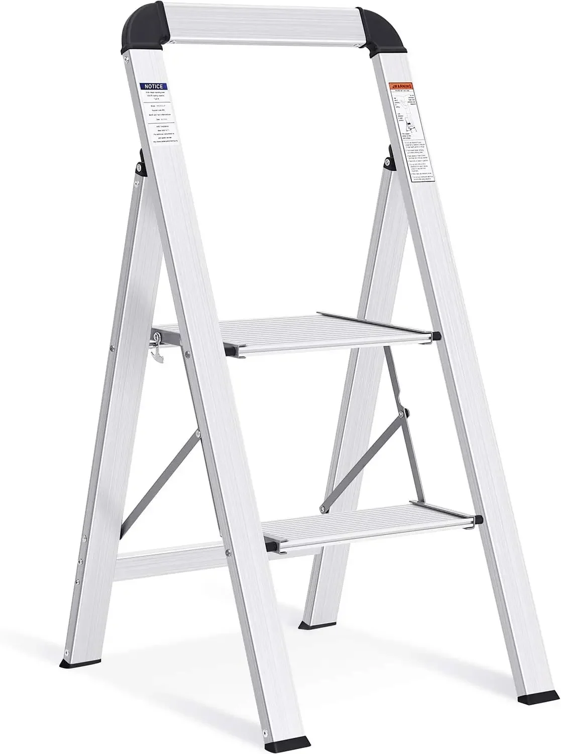 KINGRACK Escalera de Tijera 2 Peldaños, Escalera de Tijera Plegable con Barandilla, Escalera Doméstica Antideslizante con Mecani