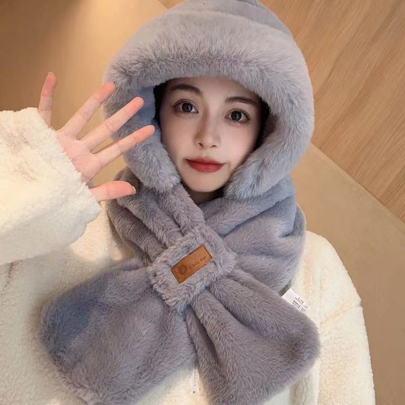 Coelho feminino cabelo malha cachecol chapéu, tudo-em-um boné, ciclismo proteção de orelha, acolchoado, bonito, à prova de frio, pescoço, quente, feminino, inverno