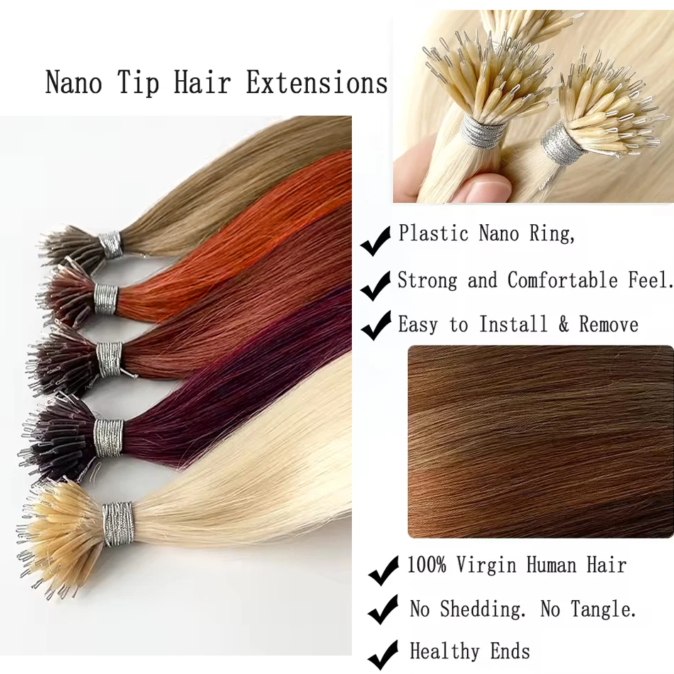 ตรงผม NANO Ring TIP ต่อผมธรรมชาติมนุษย์ FUSION Hair Extensions ชุด Keratin แคปซูลสีน้ําตาลสีบลอนด์ 30 นิ้ว