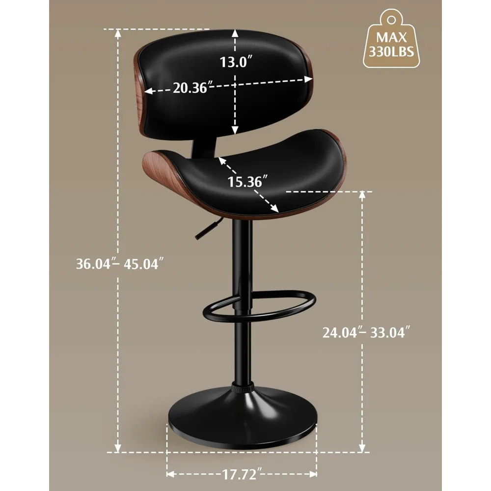 Bar Stools, Adjustable Swivel Leather Bar Stools for Kitchen Island, Mid Century Modern Counter Height Bar Chairs