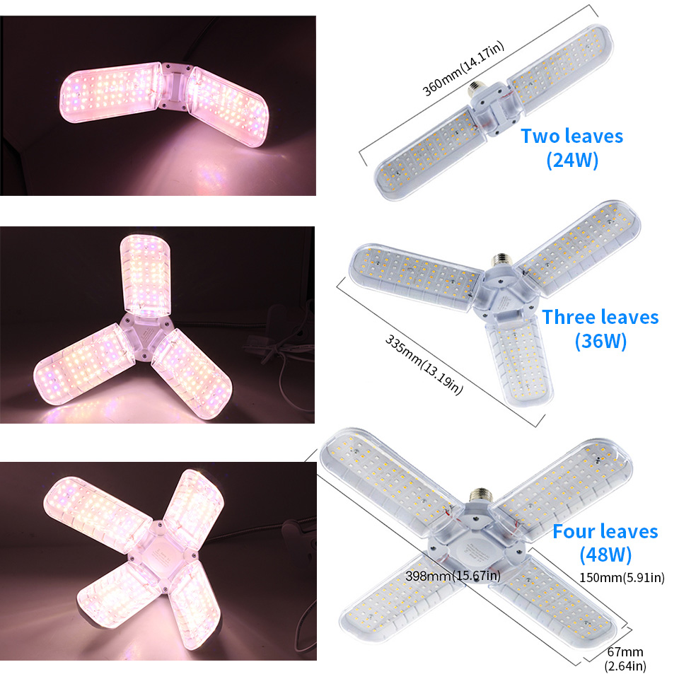 24W 36W 48W faltbares LED-Wachstumslicht Vollspektrum E27 Pflanzenwachstumslicht Phytolamp-Birne für Zimmerpflanzen Blumensämling