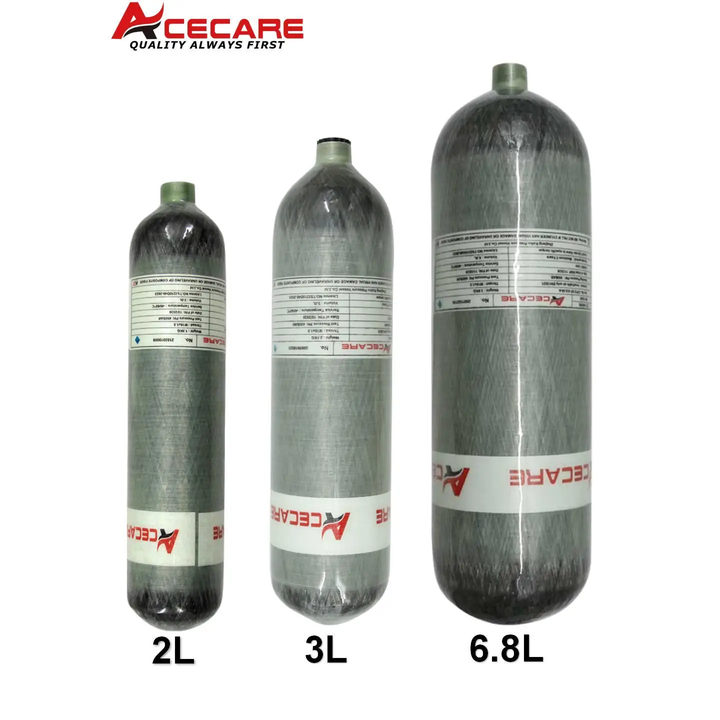 ACECARE 4500Psi 300Bar 30Mpa 6.8L/3L/2L Cilindro in fibra di carbonio Serbatoio ad alta pressione Bottiglia d'aria HPA per immersioni subacquee M18 * 1.5