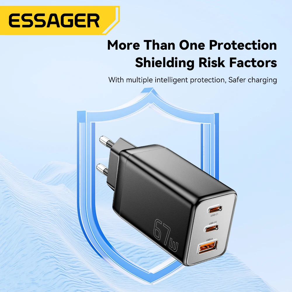 Essager 67W GaN USB Type C Charger PPS 65W Fast Charge For Samsung QC 4.0 PD 3.0 iPhone 15 14 13 Pro Huawei Phone Laptop Chagers