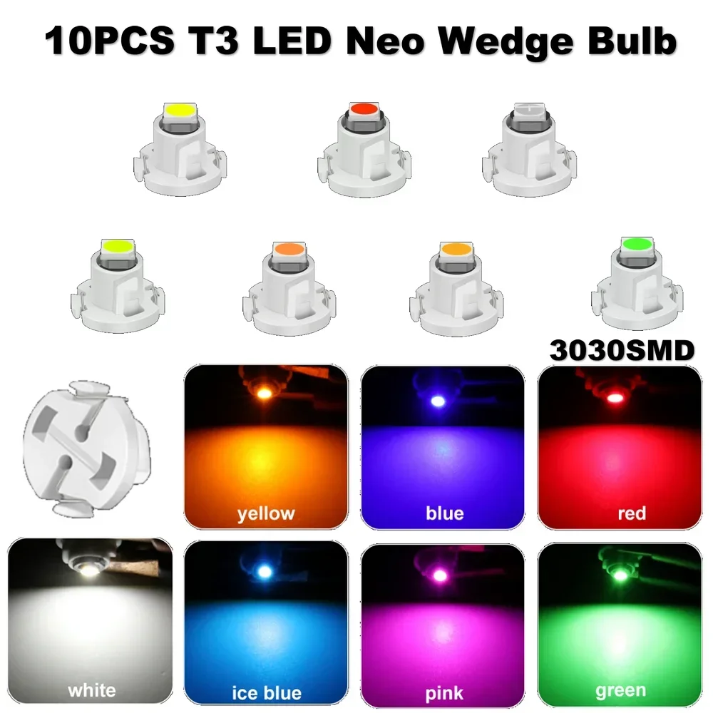 10 Uds T3 LED T4.2 T4.7 bombilla Led Canbus 3030SMD luces interiores de coche indicador cuña tablero lámpara de instrumento de calentamiento 12V Auto