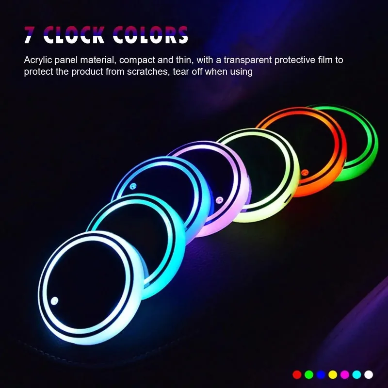 7 cores mudando luz led suporte de copo do carro luzes decorativas iluminação ambiente brilhante almofadas de porta-copos carregamento usb anti deslizamento coaster