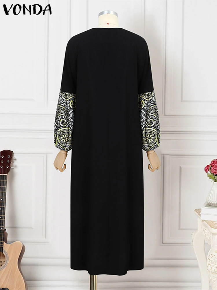 Plus Size VONDA 2024, elegantes, mit Blumenmuster bedrucktes Maxikleid, Vintage-lange Roben, lockerer Urlaub, lässiges Sommerkleid mit V-Ausschnitt, Übergröße