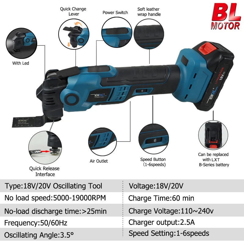 NEWONE 18V Brushless Quick release Oscillating tool Multi functional tool Renovator Electric trimmer Compatible for MAKITA 18V