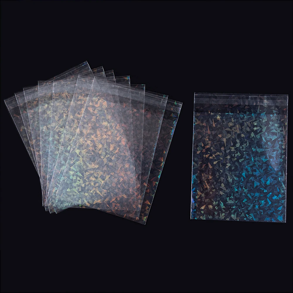 50pcs Holographic Laser Self Adhesive Bag Transparent Laser Fragment Plastic Pouch for Flash Badge Package Bag Card Sleeves
