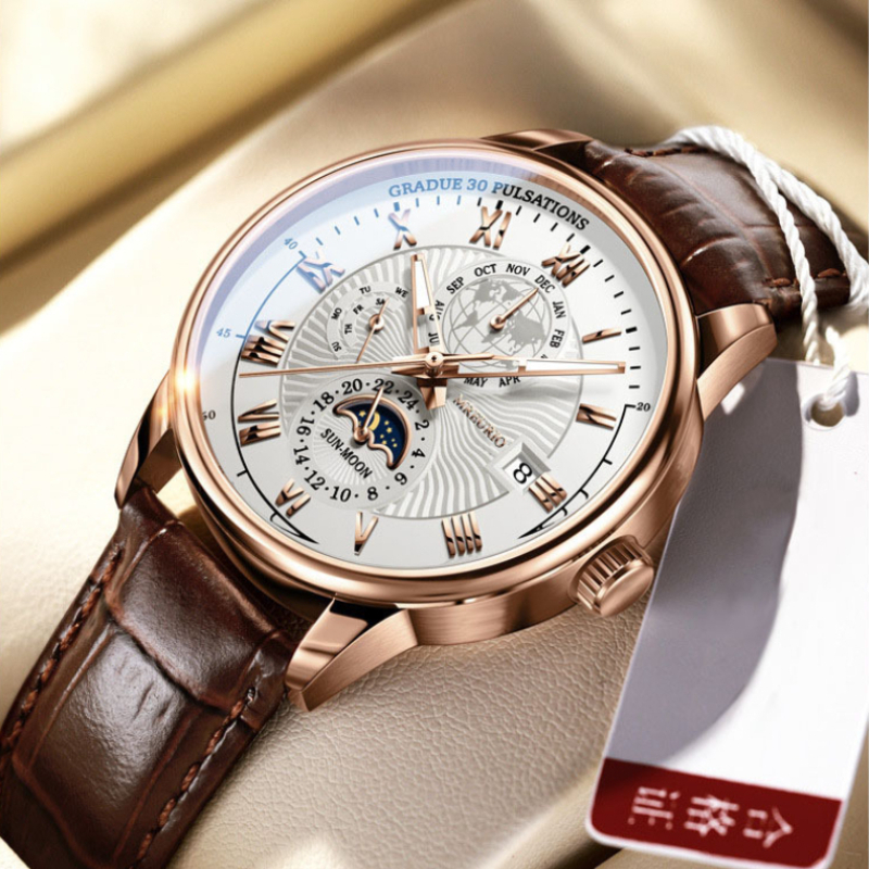 Reloj de pulsera deportivo de lujo para hombre, pulsera de cuarzo con fecha de Cuero Luminoso resistente al agua, informal, 2024