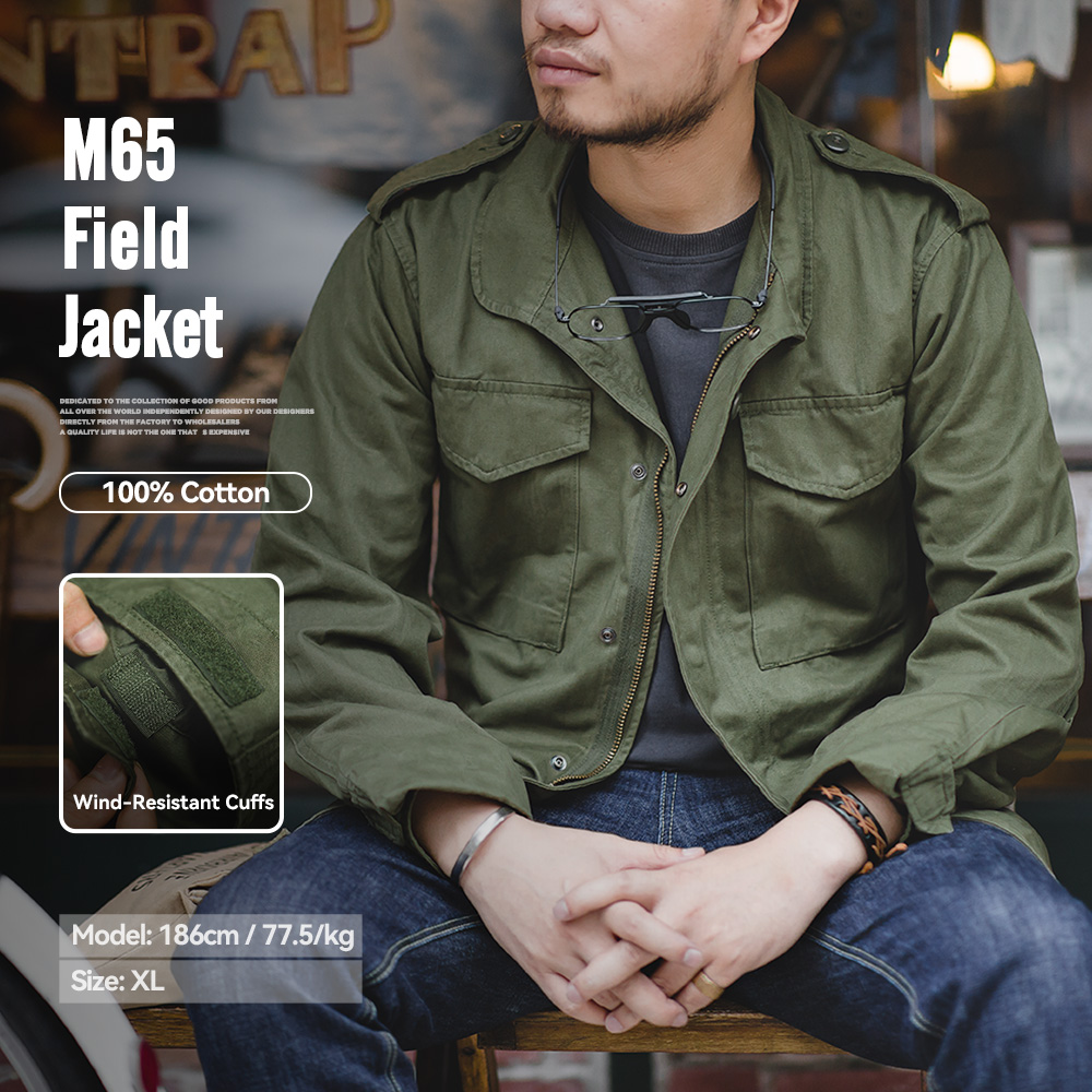 Maden Militaire M65 Veldjassen voor heren Groene Vintage legerjas Casual windjack Effen reverskraag met zakken Overjas
