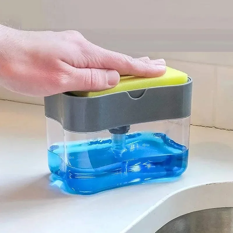 Dispensador de jabón para platos para cocina, dispensador de jabón líquido, dispensador de jabón de cocina con soporte para esponja, dispensador con bomba de jabón Caddy de esponja