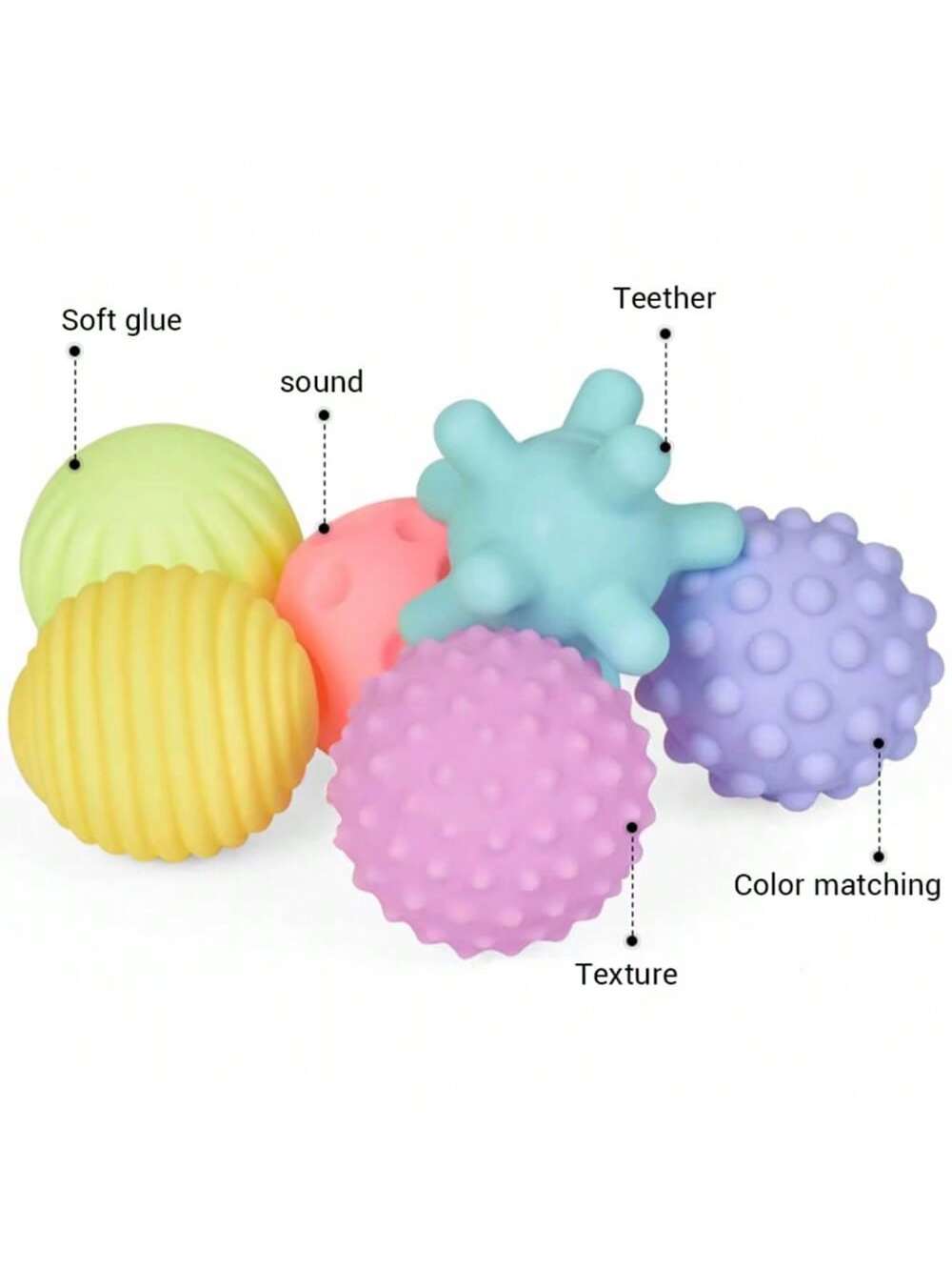 Zintuiglijk speelgoed voor baby's met textuurballen - Zachte tandjes- en tactiele verkenningsset met 6 kleuren + 8 stijlen |