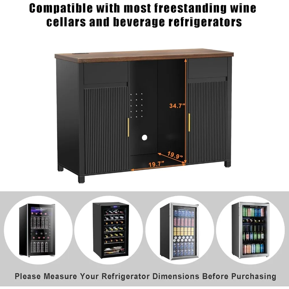 "Spacious Coffee Bar Cabinet with Built-in Fridge and Wine Storage, Elegant Buffet Sideboard for Home"