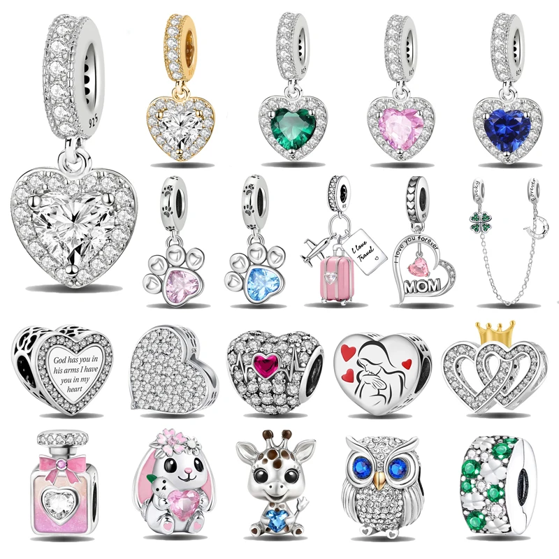 925 Sterling Silber Anhänger Zirkon rot Liebe Herz Charms Perlen passen original Pfanne Armband Armreifen DIY feinen Schmuck für Frauen
