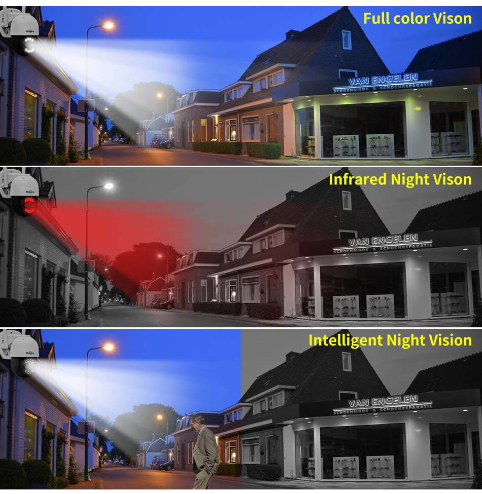 Hisseu Cámara PTZ IP de Videovigilancia para Exteriores, Dispositivo con Wifi, Visión Nocturna HD a Todo Color, Detección Humana, Zoom 8X, Lente Doble, 4K, 8 Mp.