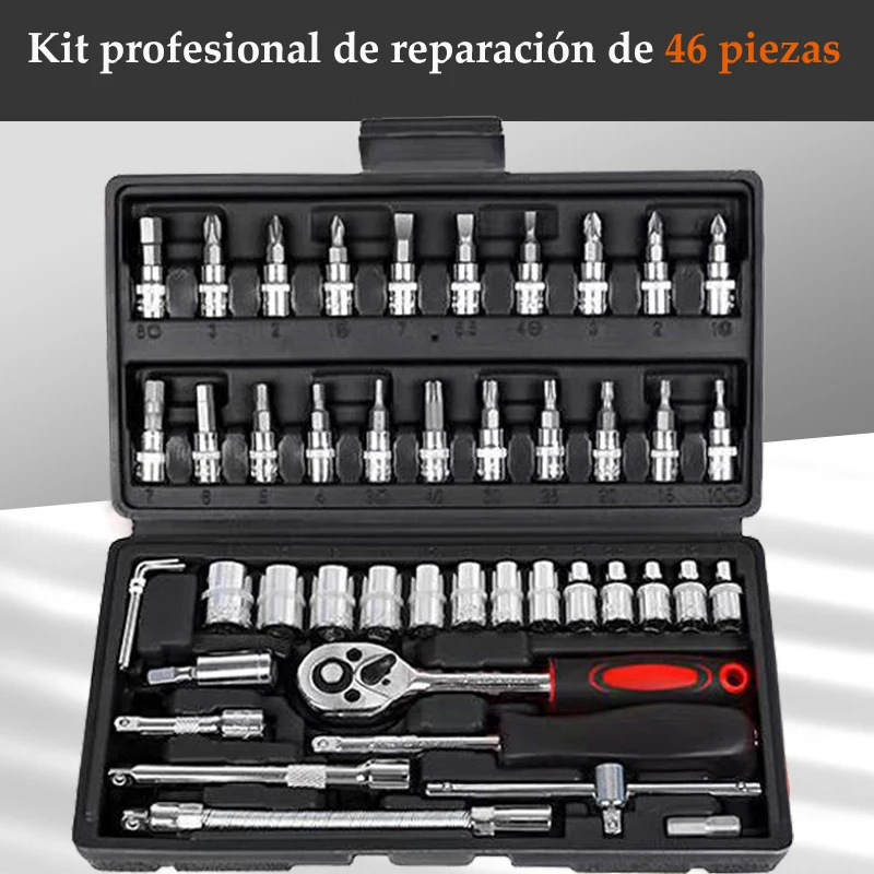 46 pezzi di riparazione automobilistica set di utensili manuali cassetta degli attrezzi meccanico, chiave a bussola da 1/4" cacciavite a cricchetto cacciavite a cricchetto