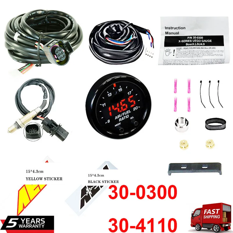 30-0300 30-4110 Kit de medidor de relação de combustível de ar O2 de banda larga série X LSU 4.9 0258017025   Sensor de oxigênio +15*4,3cm para decalque AEM