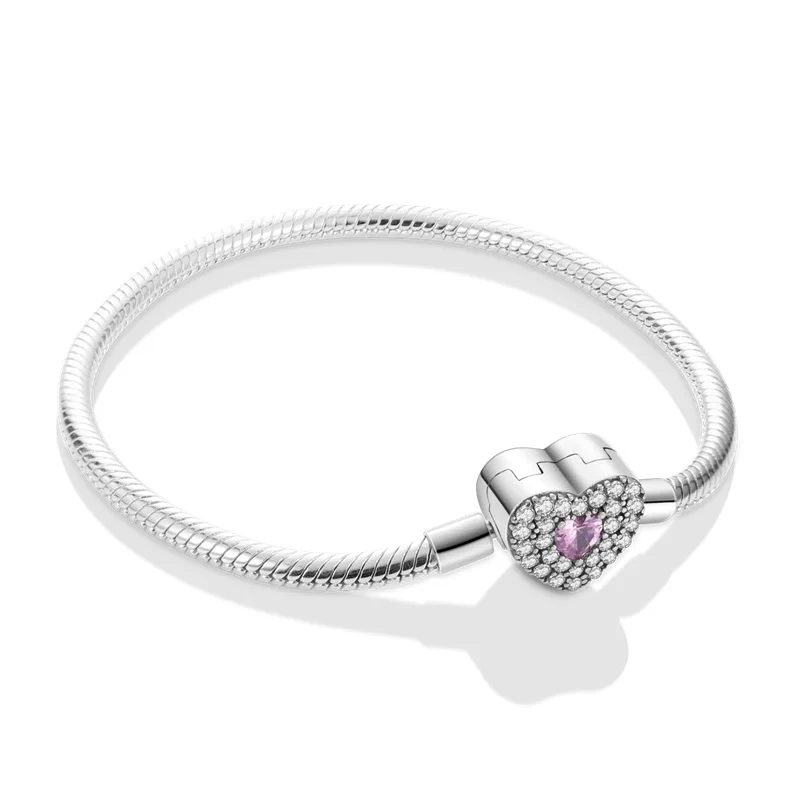Moda S925 argento placcato cuore di pesca amore scintillante zircone braccialetto per le donne adatto fai da te charms perline gioielli di compleanno fai da te