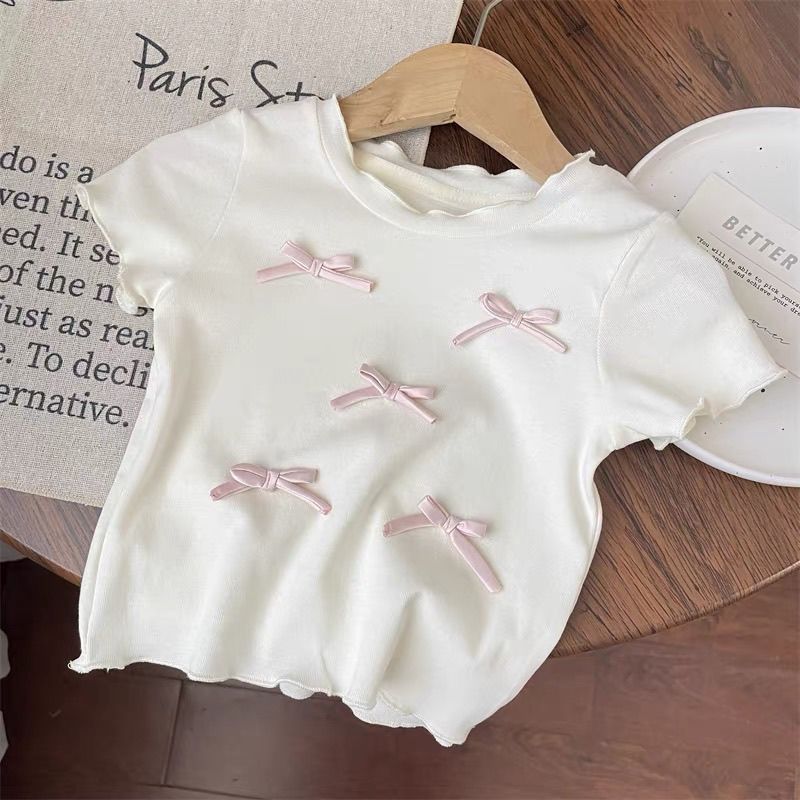 Комплекты детской одежды Топ с короткими рукавами и бантом + клетчатые широкие брюки Комплекты из 2 предметов Детская одежда для девочек Одежда для маленьких девочек