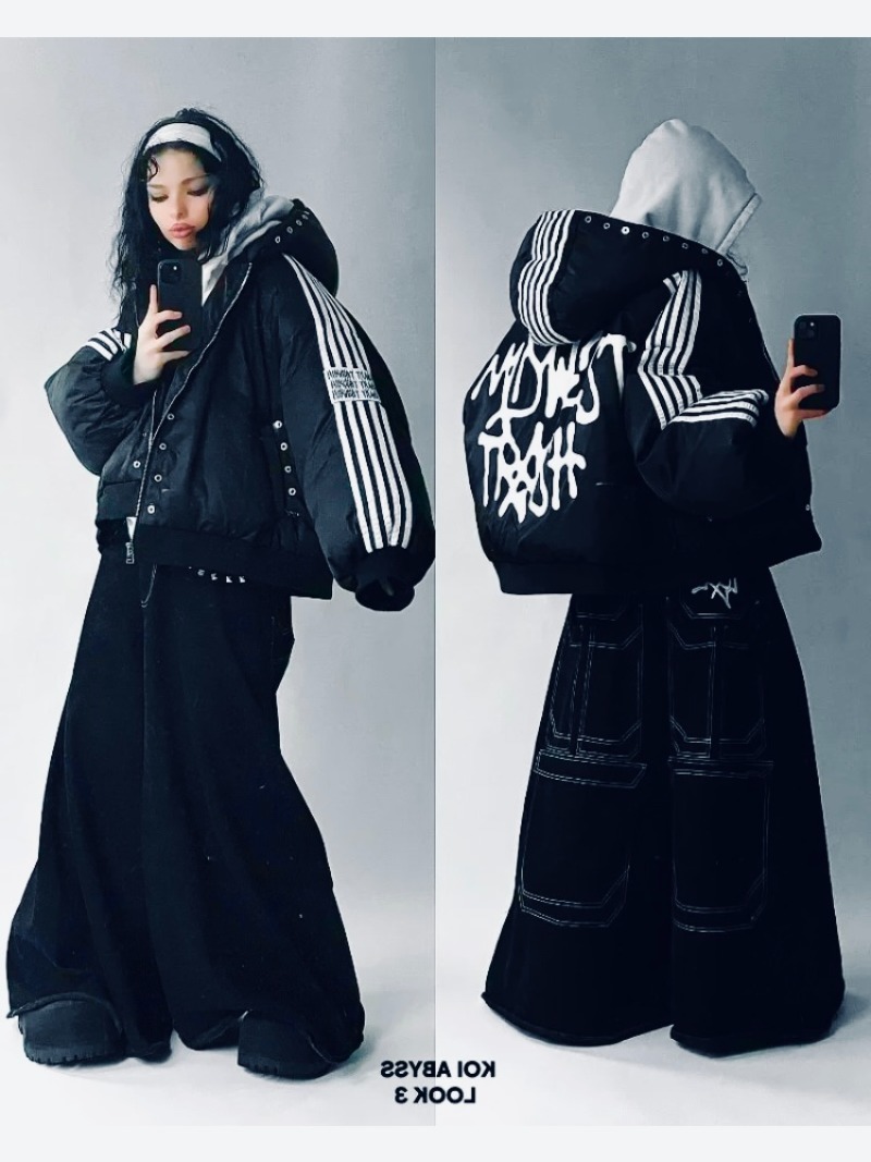 hiphop Street Harajuku gestreepte losse rits jas warme katoenen gewatteerde jas Goth mode persoonlijkheid jas voor mannen en vrouwen