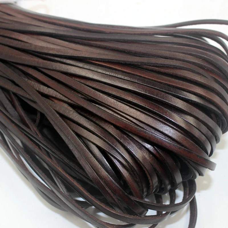 5 หลา Retro คุณภาพสูงของแท้หนังรอบ/แบน Strand เชือกหนังวัว Fit สร้อยคอสร้อยข้อมือ DIY เครื่องประดับ