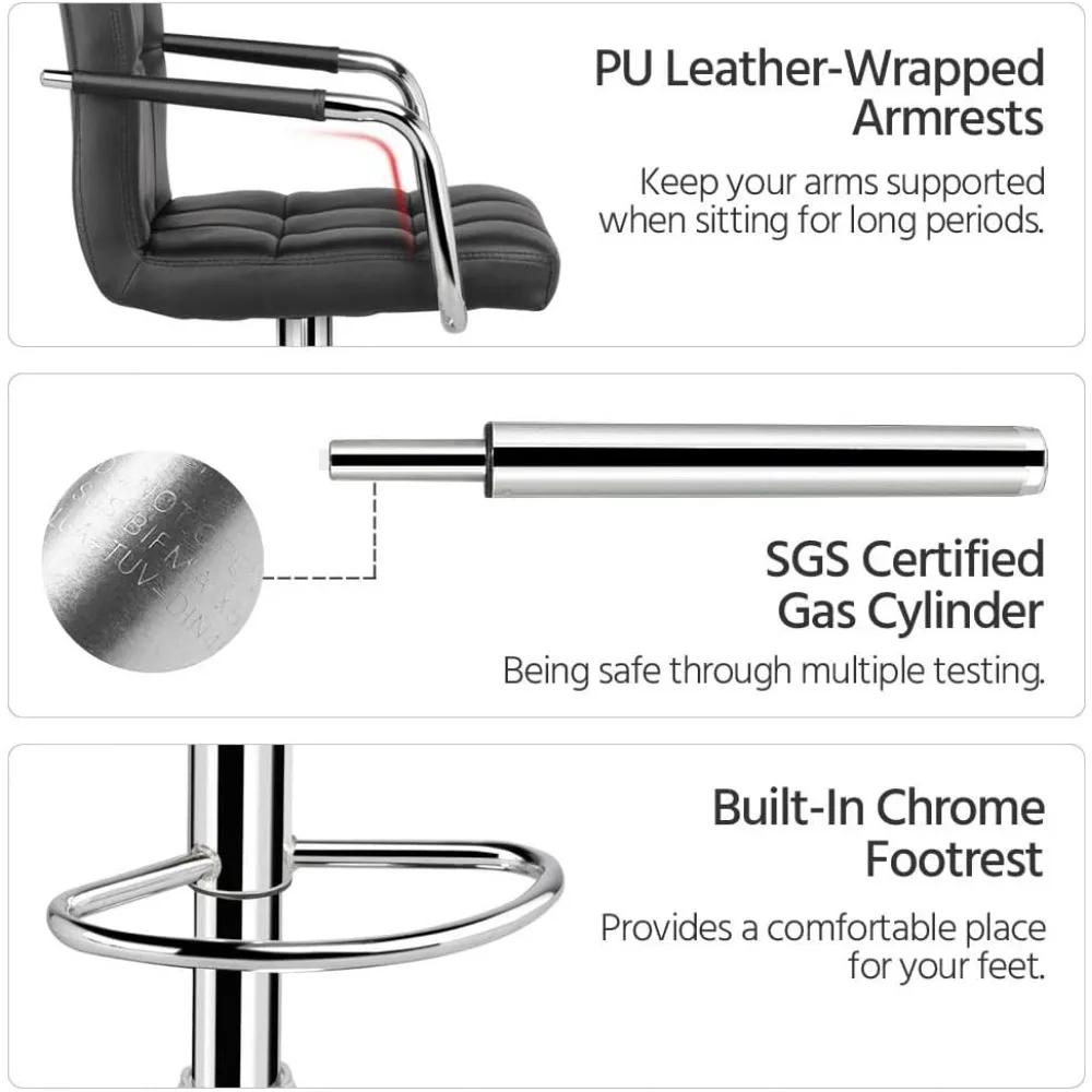 Bart Stools Set of 4, PU Leather Adjustable Barstools with Armrest, Counter Height Stool Chairs with Thickened Seat Cushion for