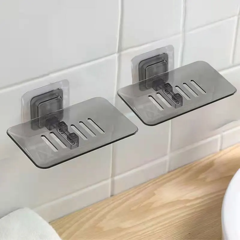 2 Stück transparente, nahtlose Seifenschale, an der Wand montierte Kristall-Seifenschale, porenfreies Seifenregal, Seifenregal zum Abfluss