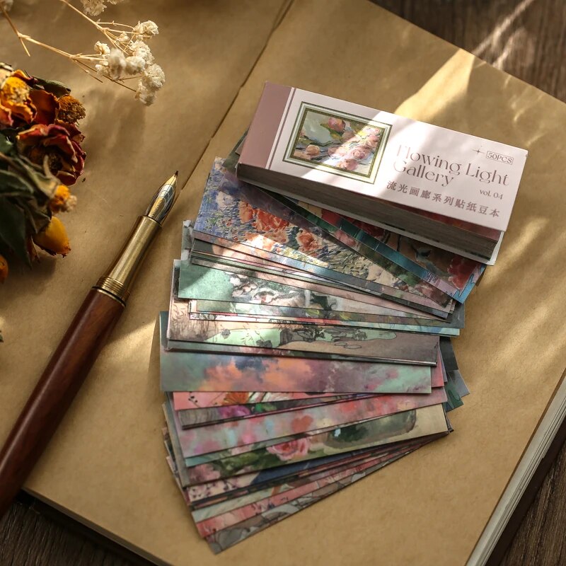 50 枚/本の和紙ステッカーブックレトロ油絵スタイル DIY ハンドブックフォトアルバム装飾材料