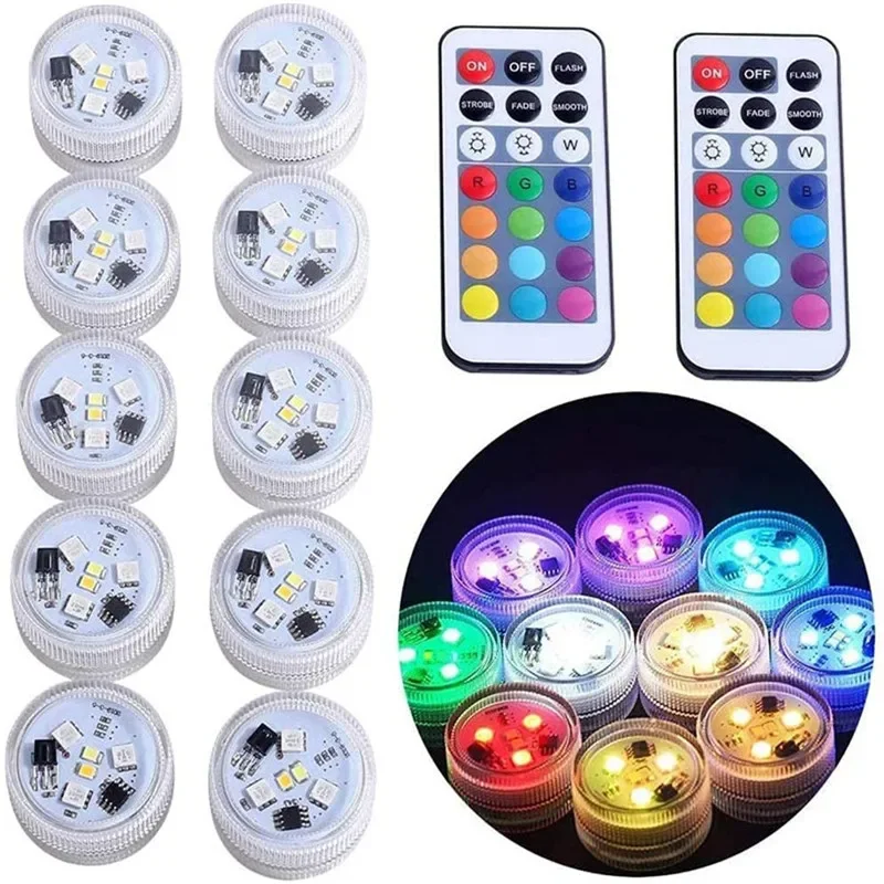Zasilanie bateryjne LED podwodne światła zdalne 16 kolorów światło podwodne RGB lampa herbaciana do pielenia Xmas impreza walentynkowa
