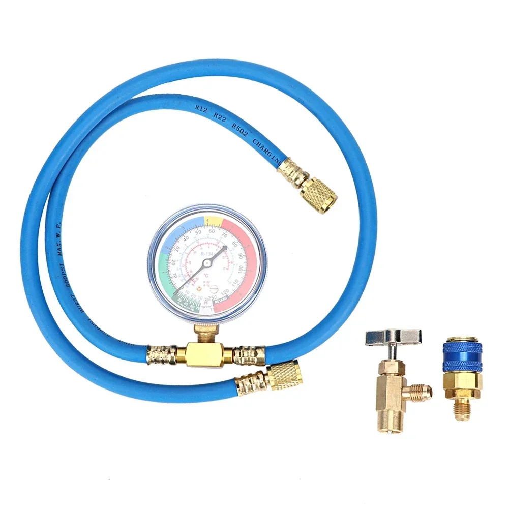 Kältemittel-Ladeschlauch R134A mit Manometer, Kfz-AC-Nachfüllset, kompatibles Gasdruck-Messwerkzeug für die Autoreparatur