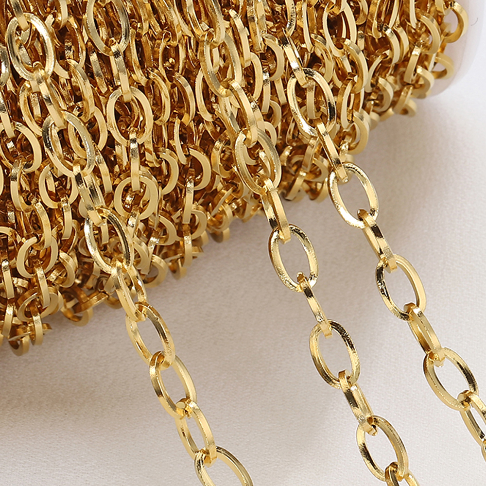 1Meter Stainless Steel 4mm Oval Curb Cuban Chains for Jewelry Making DIY Supplies