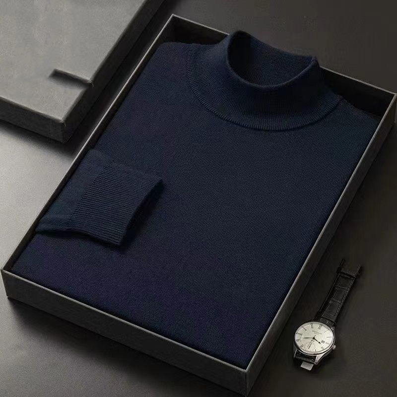 2023 Otoño e Invierno moda Simple medio cuello alto grueso cálido Color sólido suéter de punto con suéter inferior de cachemira para hombres