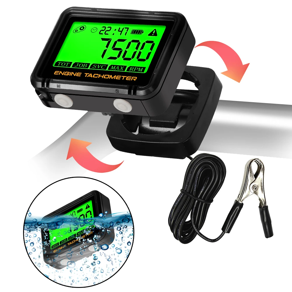 Moto tacômetro digital indutivo svc tot jal medidor de hora do motor backlight rpm reajustável para cortador de grama da motocicleta