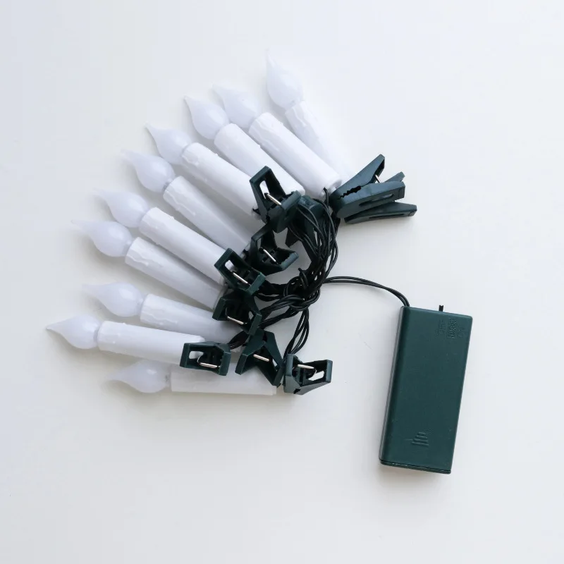 Velas flotantes navideñas LED sin llama con clips, velas cónicas alimentadas por batería, cadena de luces decorativas LED para árbol de Navidad